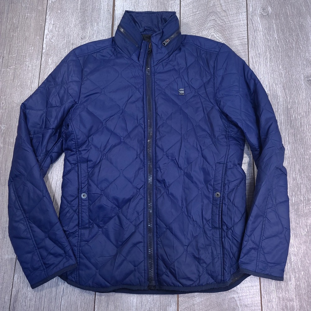 G-Star Raw Edla Overshirt Jacket Mens Medium Navy Blue Quilted Shacket Full Zip